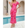 image:imageZESICA Womens Summer Floral Short Sleeve Bodycon Maxi Wedding Guest DressRose