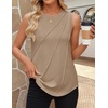 image:imageZESICA Womens Summer Going Out Tops Sleeveless Crewneck Pleated Tank TopKhaki