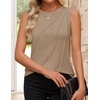 image:imageZESICA Womens Summer Going Out Tops Sleeveless Crewneck Pleated Tank TopKhaki