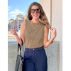 image:imageZESICA Womens Summer Going Out Tops Sleeveless Crewneck Pleated Tank TopKhaki