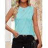 image:imageZESICA Womens Summer Going Out Tops Sleeveless Crewneck Pleated Tank TopLakegreen