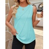 image:imageZESICA Womens Summer Going Out Tops Sleeveless Crewneck Pleated Tank TopLakegreen