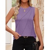 image:imageZESICA Womens Summer Going Out Tops Sleeveless Crewneck Pleated Tank TopPurple