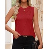 image:imageZESICA Womens Summer Going Out Tops Sleeveless Crewneck Pleated Tank TopRed