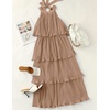 image:imageZESICA Womens Summer Halter Ruffle Wedding Guest Midi DressesKhaki