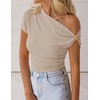 image:imageZESICA Womens Summer Off Shoulder Tops Going Out Y2k Asymmetrical ShirtsApricot
