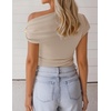 image:imageZESICA Womens Summer Off Shoulder Tops Going Out Y2k Asymmetrical ShirtsApricot