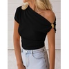 image:imageZESICA Womens Summer Off Shoulder Tops Going Out Y2k Asymmetrical ShirtsBlack