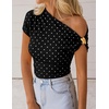 image:imageZESICA Womens Summer Off Shoulder Tops Going Out Y2k Asymmetrical ShirtsBlack Polka Dot