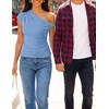 image:imageZESICA Womens Summer Off Shoulder Tops Going Out Y2k Asymmetrical ShirtsBlue