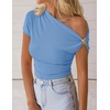 image:imageZESICA Womens Summer Off Shoulder Tops Going Out Y2k Asymmetrical ShirtsBlue