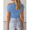 image:imageZESICA Womens Summer Off Shoulder Tops Going Out Y2k Asymmetrical ShirtsBlue