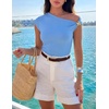 image:imageZESICA Womens Summer Off Shoulder Tops Going Out Y2k Asymmetrical ShirtsBlue