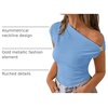 image:imageZESICA Womens Summer Off Shoulder Tops Going Out Y2k Asymmetrical ShirtsBlue