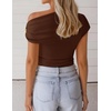 image:imageZESICA Womens Summer Off Shoulder Tops Going Out Y2k Asymmetrical ShirtsBrown