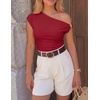 image:imageZESICA Womens Summer Off Shoulder Tops Going Out Y2k Asymmetrical ShirtsBurgundy