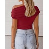 image:imageZESICA Womens Summer Off Shoulder Tops Going Out Y2k Asymmetrical ShirtsBurgundy