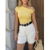image:imageZESICA Womens Summer Off Shoulder Tops Going Out Y2k Asymmetrical ShirtsButter Yellow