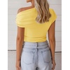 image:imageZESICA Womens Summer Off Shoulder Tops Going Out Y2k Asymmetrical ShirtsButter Yellow
