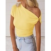 image:imageZESICA Womens Summer Off Shoulder Tops Going Out Y2k Asymmetrical ShirtsButter Yellow