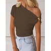 image:imageZESICA Womens Summer Off Shoulder Tops Going Out Y2k Asymmetrical ShirtsCoffee