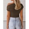 image:imageZESICA Womens Summer Off Shoulder Tops Going Out Y2k Asymmetrical ShirtsCoffee