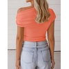 image:imageZESICA Womens Summer Off Shoulder Tops Going Out Y2k Asymmetrical ShirtsCoral Pink