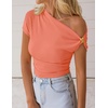 image:imageZESICA Womens Summer Off Shoulder Tops Going Out Y2k Asymmetrical ShirtsCoral Pink