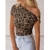 image:imageZESICA Womens Summer Off Shoulder Tops Going Out Y2k Asymmetrical ShirtsLeopard