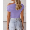image:imageZESICA Womens Summer Off Shoulder Tops Going Out Y2k Asymmetrical ShirtsLight Purple