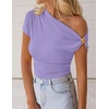 image:imageZESICA Womens Summer Off Shoulder Tops Going Out Y2k Asymmetrical ShirtsLight Purple