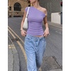 image:imageZESICA Womens Summer Off Shoulder Tops Going Out Y2k Asymmetrical ShirtsLight Purple
