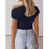 image:imageZESICA Womens Summer Off Shoulder Tops Going Out Y2k Asymmetrical ShirtsNavy