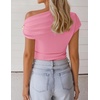 image:imageZESICA Womens Summer Off Shoulder Tops Going Out Y2k Asymmetrical ShirtsPink