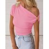 image:imageZESICA Womens Summer Off Shoulder Tops Going Out Y2k Asymmetrical ShirtsPink
