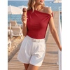 image:imageZESICA Womens Summer Off Shoulder Tops Going Out Y2k Asymmetrical ShirtsRed