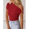 image:imageZESICA Womens Summer Off Shoulder Tops Going Out Y2k Asymmetrical ShirtsRed