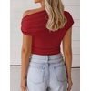 image:imageZESICA Womens Summer Off Shoulder Tops Going Out Y2k Asymmetrical ShirtsRed