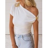 image:imageZESICA Womens Summer Off Shoulder Tops Going Out Y2k Asymmetrical ShirtsWhite