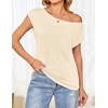 image:imageZESICA Womens Summer Off the Shoulder Short Sleeve Knit TopsApricot