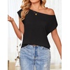 image:imageZESICA Womens Summer Off the Shoulder Short Sleeve Knit TopsBlack