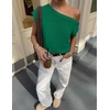image:imageZESICA Womens Summer Off the Shoulder Short Sleeve Knit TopsGreen