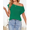 image:imageZESICA Womens Summer Off the Shoulder Short Sleeve Knit TopsGreen