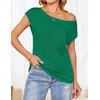 image:imageZESICA Womens Summer Off the Shoulder Short Sleeve Knit TopsGreen