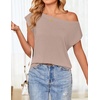image:imageZESICA Womens Summer Off the Shoulder Short Sleeve Knit TopsNatural