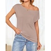 image:imageZESICA Womens Summer Off the Shoulder Short Sleeve Knit TopsNatural