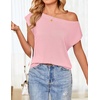 image:imageZESICA Womens Summer Off the Shoulder Short Sleeve Knit TopsPink