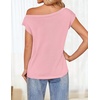 image:imageZESICA Womens Summer Off the Shoulder Short Sleeve Knit TopsPink