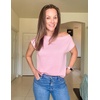 image:imageZESICA Womens Summer Off the Shoulder Short Sleeve Knit TopsPink