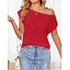 image:imageZESICA Womens Summer Off the Shoulder Short Sleeve Knit TopsRed